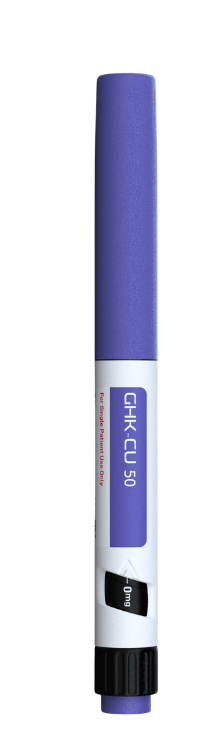 A GHK-Cu dosing pen lying on its side